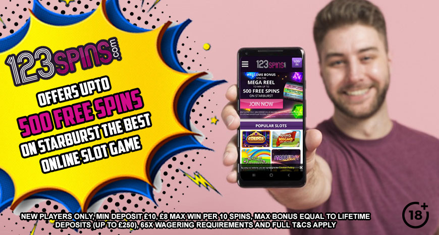 123 Spins Offers Upto 500 Free Spins on starburst the best online slot game