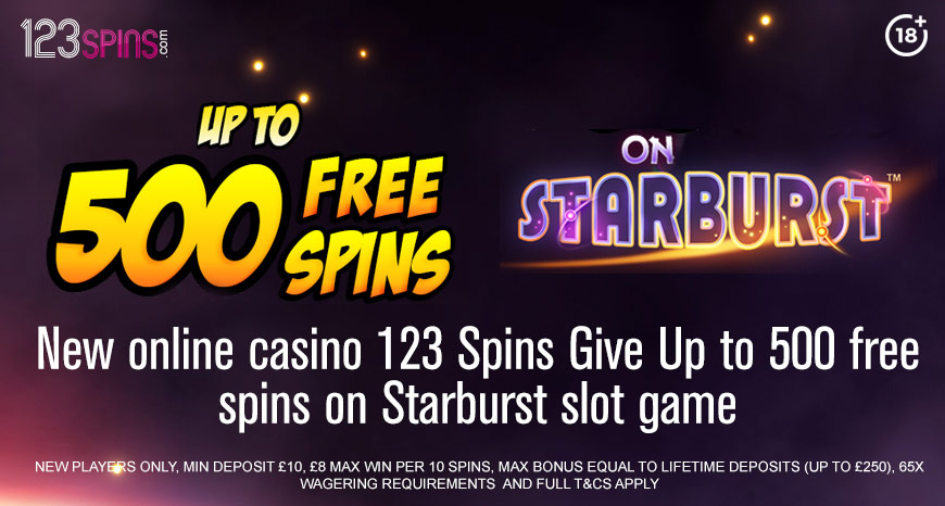 New online casino 123 Spins Give Up to 500 free spins on Starburst slot game